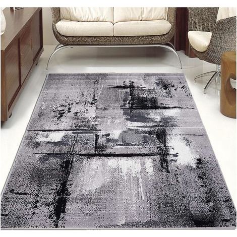Tapis salon rectangle 160x230 cm gris tissé – Motif abstrait – Polypropylène hydrofuge – Antistatique et anti-acariens – Unamourdetapis