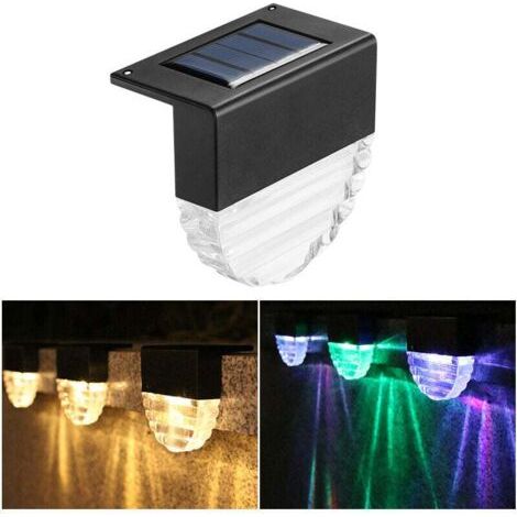 Solaire Étape Lumière, 4pcs Lampes Solaires de Terrasse IP65 Étanche avec Auto On/Off Lumière Chaude et Lumière de Couleur Éclairage pour Marches Clôtures Décoration de Jardin Extérieur