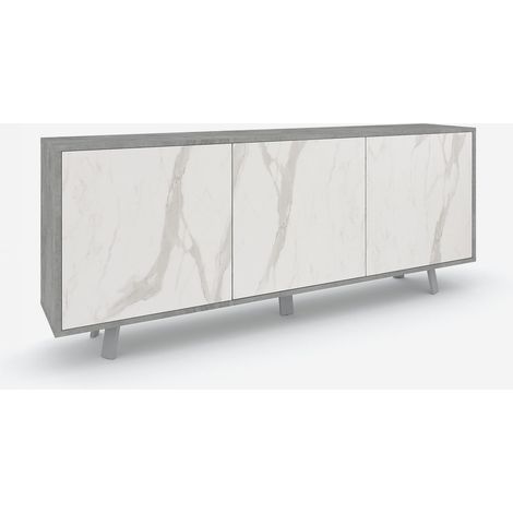 Madia buffet 3 ante design moderna Velbruk - Grigio - Marmo Calacatta