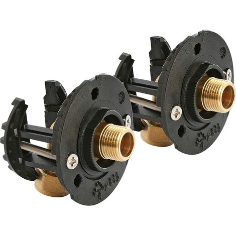 Sortie de cloison lavabo/évier – Raccord coudé PER à glissement Ø16 – Mâle 3/8" (12/17) – Rosaces de finition chromées – Fixoconnect (1/5)