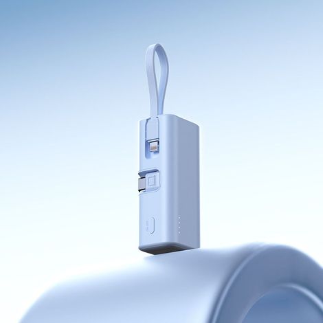 PD22,5W Ultra-Schnellladegerät, integriertes Kabel, Mini-Akku, tragbare Kapsel, mobile Stromversorgung, 5000mAh (Blau) (1/5)