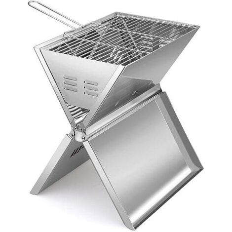 QORVA-Barbecue pliable et portable en acier inoxydable pour 2 à 3 personnes, idéal pour le jardin, la terrasse, le camping et la plage (35 x 24 x 39 cm). (1/5)