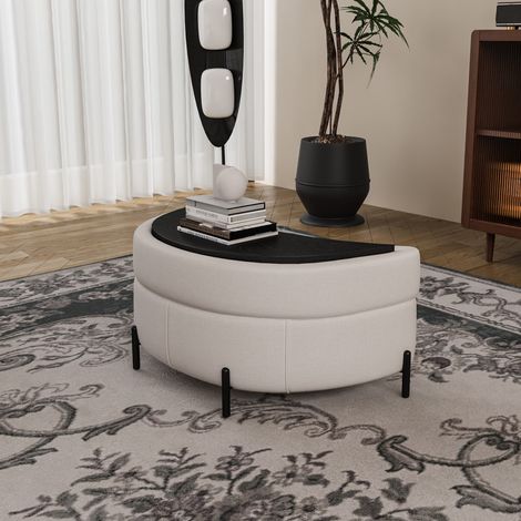 Tabouret coffre chenille beige rangement OKMYHOME (1/5)