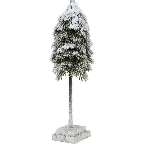 Medium Snowy Cedar Tree on Wood Block - Plastic - Height 40 cm - Brown