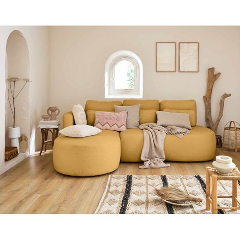 Mahina - 4-sitzer ecksofa links - schlaffunktion und bettkasten - aus bouclé-stoff - gelb