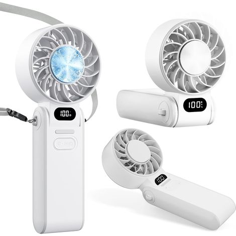 Mini ventilateur électrique portable rechargeable par USB - 5 vitesses - Pliable - Avec écran LED - Pour la maison, le bureau, la chambre à coucher, l'intérieur et l'extérieur, les voyages (1/5)