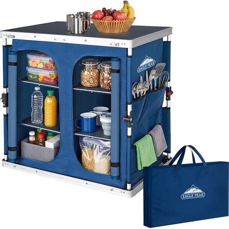 Table de Camping Double Pliante avec Organisateur et Poches latérales, Table extérieure Portable pour Barbecue, Pique-Nique et Tailgating, Sac de Transport Inclus, Bleu (1/5)