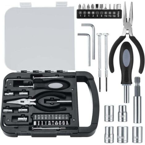 Coffret à outils complet de 22 pièces, boîte à outils, mallette à outils portable, avec jeu de tournevis de précision, idéal pour le bricolage.