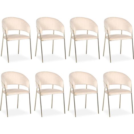 Lot de 8 Chaises en Velours "Batora" 79cm Beige (1/5)