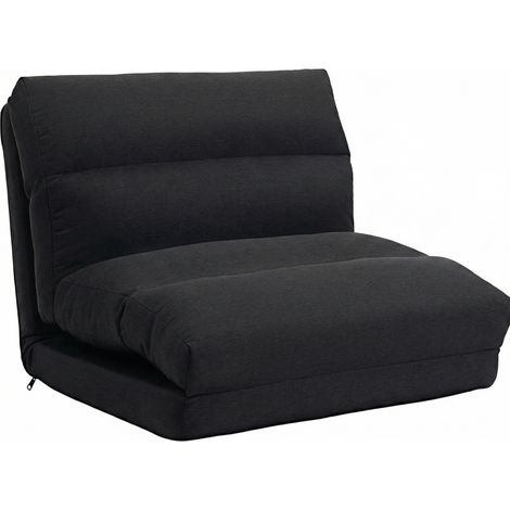 CHICFURN Sillón de suelo reclinable convertible en cama, respaldo ajustable en 5 posiciones, tapizado en tela negra, estructura de metal, 120 kg (1/5)