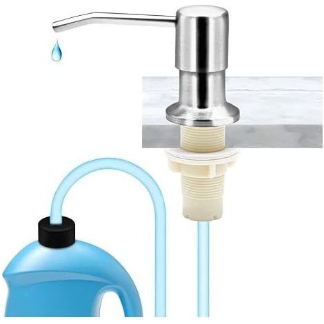 Distributeur de Savon de Cuisine évier, Distributeur de détergent de Cuisine encastrable en Acier Inoxydable avec Tuyau de rallonge en Silicone de 1,0 m und Pompe rotative à 360° (avec Tuyau)