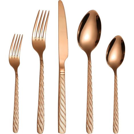 Ménagère 20 pièces en acier inoxydable rose doré, coffret élégant, service de couverts pour 4 personnes (1/4)
