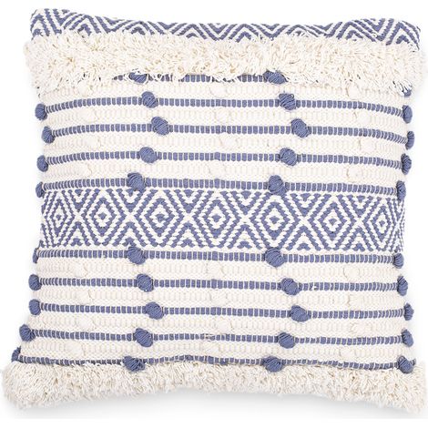 Cuscino in stile boho Bali - Copertura e riempimento inclusi - Lana Blu