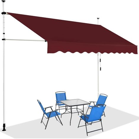 GOPLUS Store Banne Manuel Rétractable 2,5X1,2M, Auvent Store de Balcon en Aluminium avec Tissu Oxford, Hauteur Réglable 2-3M, Protection Solaire et Pluie pour Terrasse Jardin (Rouge) (1/5)