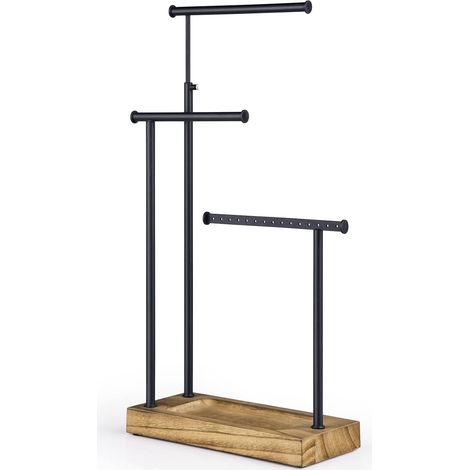 Schmuckhalter, Schmuckständer, Schmuck-Organizer aus Holz mit 3 Metallstangen, höhenverstellbar 51 cm, drehbar, Schmuckständer für Halsketten, Armbänder, Ohrringe, Ringe (1/5)
