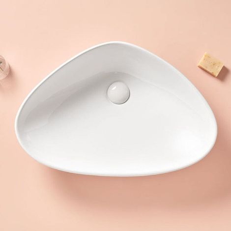 Lavabo blanco brillante sobre encimera cerámico BERGAMO 59 x 39 cm (1/4)