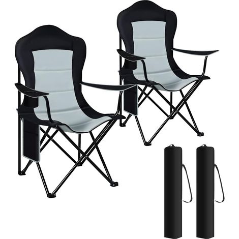 WOLTU Sedia da Campeggio. Set 2. Sedia Pieghevole Sedia da Pesca Ultra Leggera. Max Portata 150 kg. Sedia da Esterno Portatile. per Picnic Pesca Spiaggia. Nero+Grigio Chiaro (1/5)