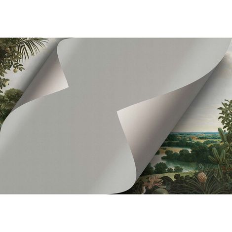 Papier peint panoramique à motif feuille 3D Tapisserie panoramique paysage aspect nature Papier peint panoramique vert et blanc effet moderne vue (1/2)