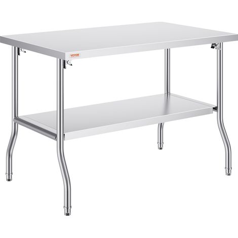 VEVOR Mesa de Trabajo Cocina 1220 x 762 x 850 mm Mesa de Trabajo Plegable Acero Inoxidable con Estante Extraíble 350 kg Carga Mesa Acero Inoxidable con Pies Ajustables para Camping Cocina Comercial