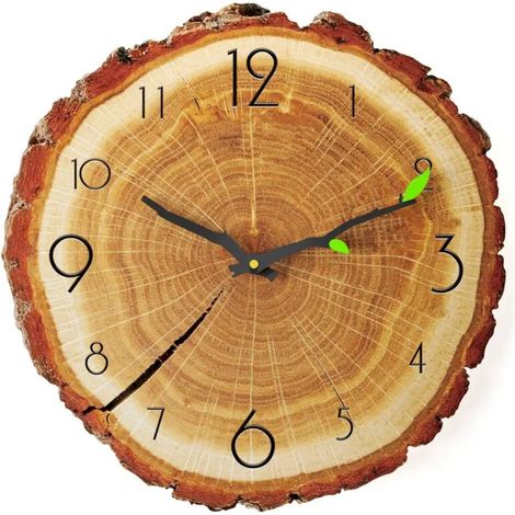 Horloge murale rétro en bois avec anneau annuel, horloge à grain de bois, horloge murale antique sans tic-tac, horloge murale de style campagnard rétro, horloge murale silencieuse pour petit salon (1/3)