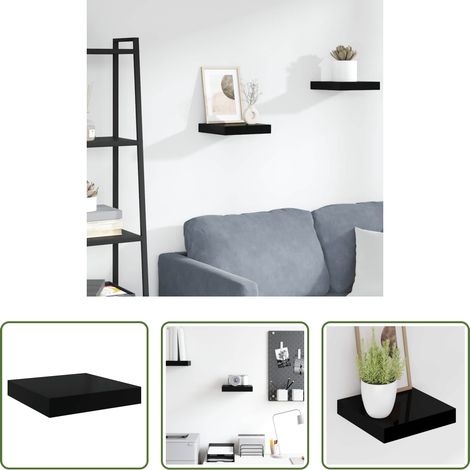 Étagère décorative - Étagère murale flottante Noir brillant 23x23,5x3,8 cm MDF (1/5)