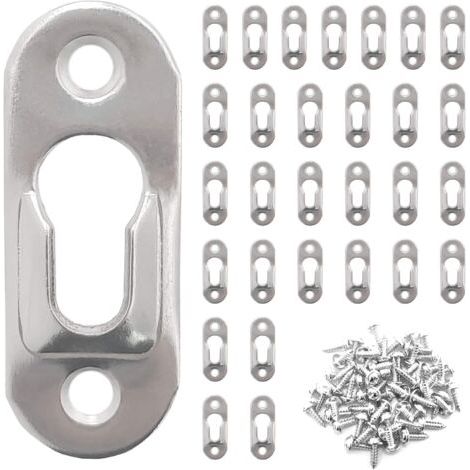 30 Pièces Cintres de Trou de Serrure en Métal 42 mm x 16 mm avec 60 Vis Trou de Serrure Attaches Suspension pour Accrocher Mur Intérieur Cabinet Miroirs et des Cadres Photo - Argentés (1/5)