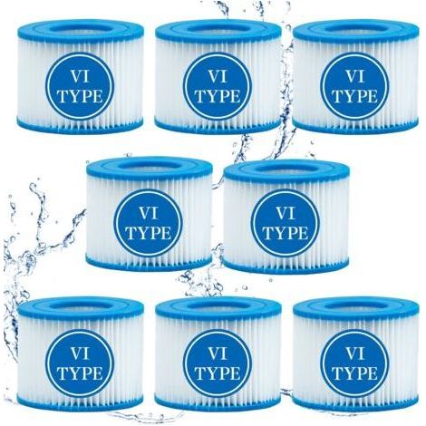 Lot de 8 Filtre VI Cartouche pour Bestway Lay-Z-Spa, Filtre de Spa et de Bain à remous Type VI pour filtres Coleman SaluSpa, pour Filtre Bestway, Lay-Z Spa, pour Intex (1/5)