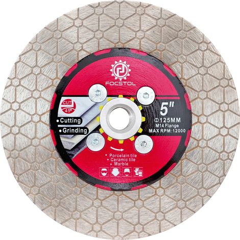 Disque Diamant Carrelage 125mm Double Face Coupe Meulage Lame Scie Diamant avec M14 Bride pour Porcelaine Céramique Marbre Granit Pierre Artificielle pour Meuleuse d'angle (1/5)