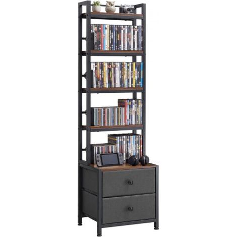Mueble de Almacenamiento Multimedia con 4 Estantes y 2 Cajones, para CD, DVD, Libros y Discos de Juegos, Ideal para Sala de Estar, Oficina en Casa, Sala de Grabación, 40 x 30 x 143,5 cm (1/5)