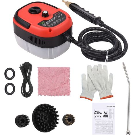 Pulitore a vapore portatile multifunzionale [1500W] Alta temperatura [105°C] 6 velocità con kit di spazzole per cucina, bagno, pavimenti e auto (1/4)