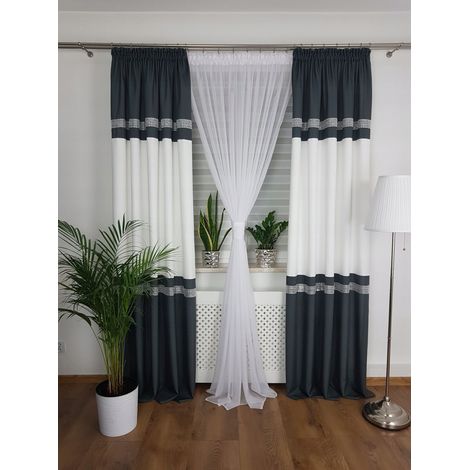 Rideaux prêts à poser sur bande - gris, lot de 2 (1/5)