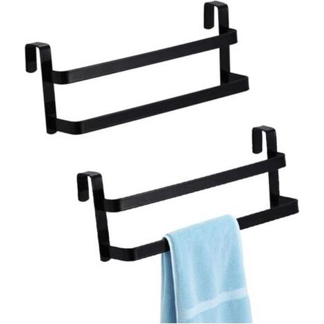 Porte-serviettes double couche à suspendre à un meuble, lot de 2 barres en acier inoxydable pour suspendre 2 serviettes (noir) (1/4)