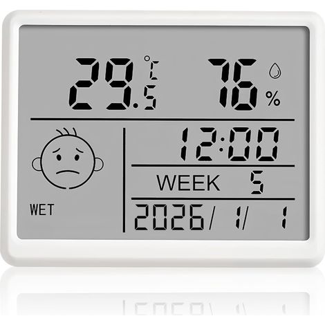Réveil Numérique, Petit Horloge LCD avec Date, Jour de la Semaine, Température & Humidité, Format 12/24H & ℃/℉, Magnétique, Réveil de Bureau à Piles pour Maison, Bureau, École et Voyage (1/5)