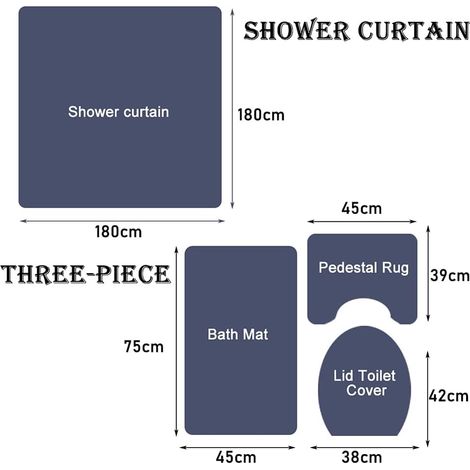 Ensemble moderne 4 pièces : rideau de douche, imprimé rose 3D, rideau de salle de bain en tissu imperméable avec crochets pour tapis de bain antidérapant + housse de siège de toilette + tapis de bain  (1/4)