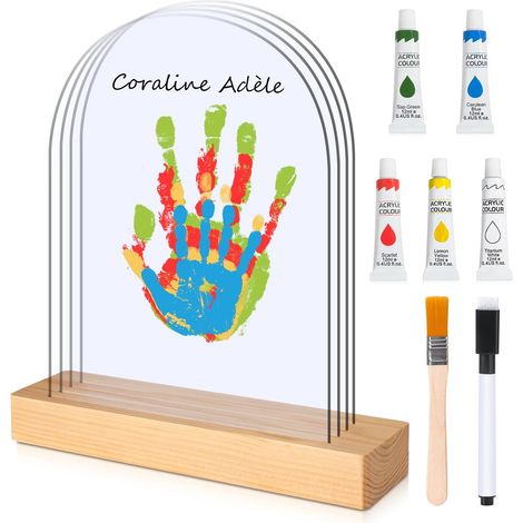 Family Handprint with 4 Plexiglass Plaques, 5 Pigments, Baby Footprint, Suitable for Birthdays, Mother's Day, Father's Day and Family Events (1/5)