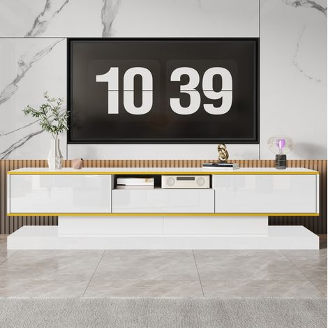 MEUBLIV meuble TV 180 cm blanc brillant – LED multicolores, 3 tiroirs, 1 niche (1/5)