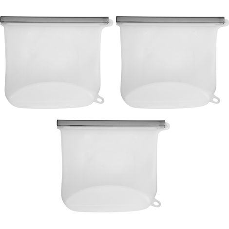 Lot de 3 sacs de conservation alimentaire 500ml en silicone transparent, auto-obturants pour légumes et viande fraîche (1/5)
