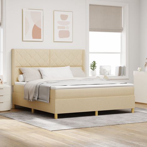 Box Spring Bed with LED Strip Lights Cream 180 x 200 cm Fabric vidaXL (1/5)