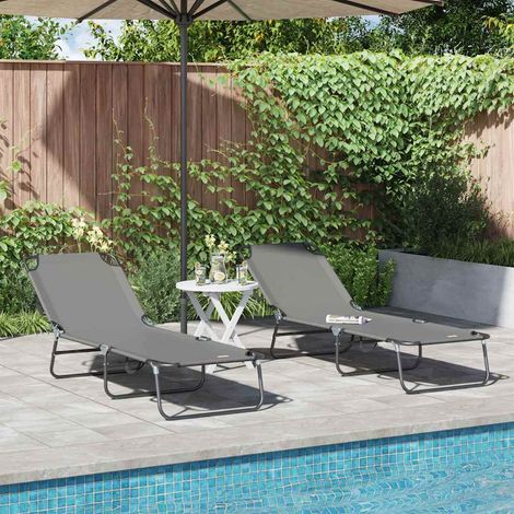 Klappbare Sonnenliege 2 pcs Grau 188 x 57 x 86,5 cm Polyester