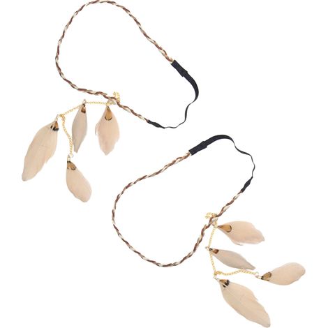Headband Plume - Bohème - Pour Femme - Fête Halloween Mariage Festival - Ajustable Élastique - Lot de 2 (1/5)