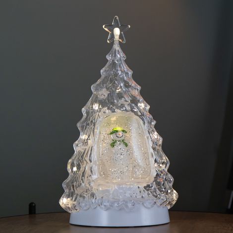 33cm Battery Operated Light up Christmas Tree Water Spinner with The Snowman & LEDs (1/5)