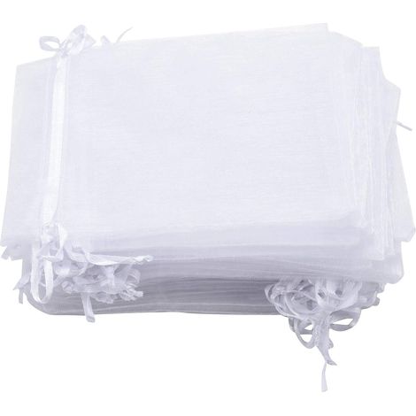 Set of 50 organza gift bags with drawstring closure for wedding jewelry, white, 10.2 x 15.2 cm (1/5)