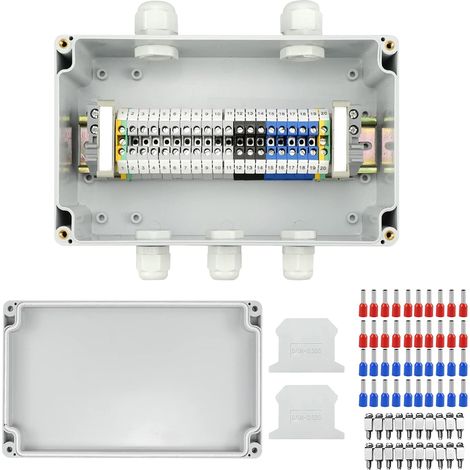 Boîte de Jonction Étanche IP66, BoiteJonction Etanche 2 In 3 Out 200 x 120 x 76 mm Avec Rail de Guidage, Borne de Terre, pour Connexion par Câble, Les Projets de Bricolage (1/5)