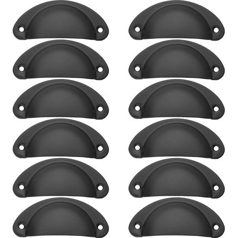 12Pcs Poignée de Coquille Vintage pour Tiroir Armoire Meuble Cuisine, Fer Incurvé Poignée de Tiroir Coquille 8.2 x 3.5 cm, Poignée de Meuble Vintage avec Vis - Noir (1/5)