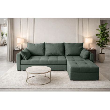 AX LIVING Ecksofa ELIF Grün mit Schlaffunktion L-Form, Sofa mit Bettkasten - Moderne Ecksofa, Wohnzimmer Ecksofa - Eckcouch Grün - Rechts