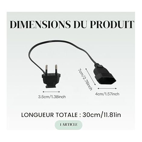 0.6m Black Angled Electric Extension Cable Extension Cord Type C Euro Plug Small Indoor Electric Extension Cord with PVC Sheath and Conductor (1/4)