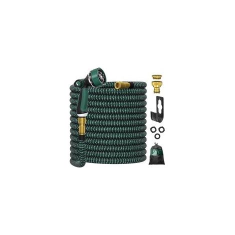 Tuyau d'arrosage, ULTTY Tuyau d’arrosage Extensible avec 1/2" et 3/4" Adaptateurs, 10 Modes d'Arrosage, Latex Triple Épaisseur Durable avec Raccords en Métal et Sac, 30m Vert