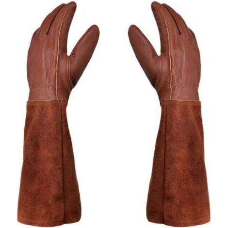 Guanti da giardinaggio unisex – paio di guanti da giardinaggio – protezione in pelle – guanti da giardinaggio e da lavoro resistenti a spine e punte – marrone – taglia M