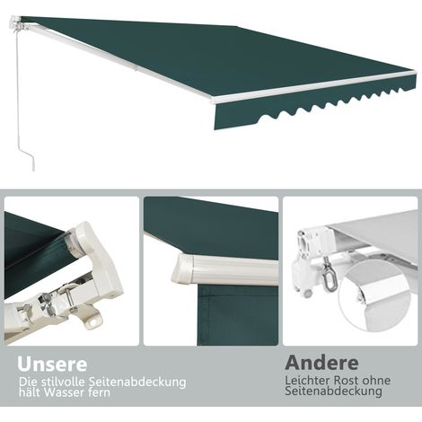Store banne vert 400 x 250 cm en polyester enduit PU avec manivelle et inclinaison réglable pour terrasse, balcon et entrée (1/5)