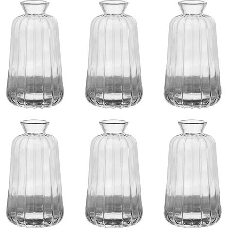 Mini Vase En Verre - Diamètre 6,7 Cm Hauteur 10,8 Cm - Pour Décoration De Table Mariage Anniversaire - Lot De 6